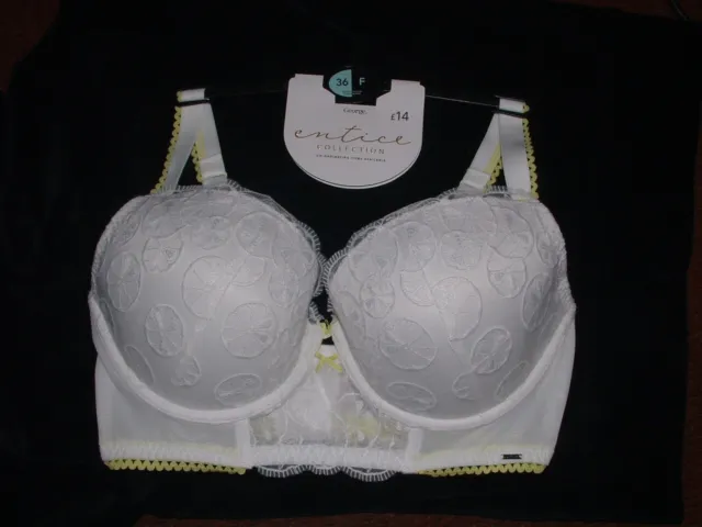 BNWT ASDA GEORGE White/Yellow Entice Collection Padded T Shirt Bra