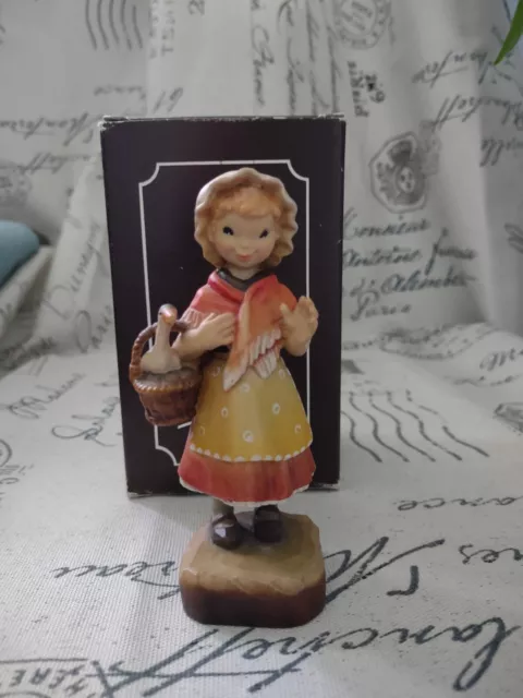 Vintage ANRI wooden carved Girl with goose  Home from Market Club #10 with box