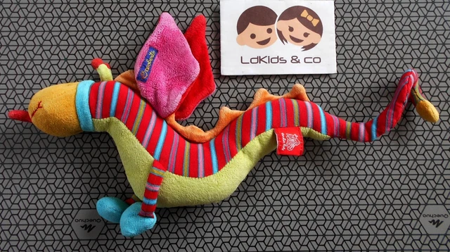 DOUDOU PELUCHE MOULIN ROTY DRAGON DRAGOBERT MULTICOLORE RAYE 35 cm D793