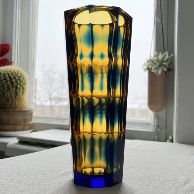 Hoffman Faceted Art Glass Crystal Vase Art Deco Geometric Cubism