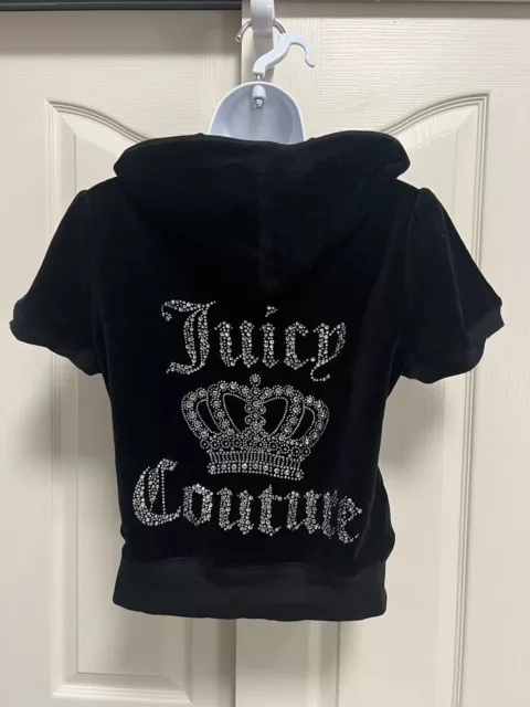 Vintage Juicy Couture Crystal Rhinestone J Crown Black Velour Hoodie Xl Rare!