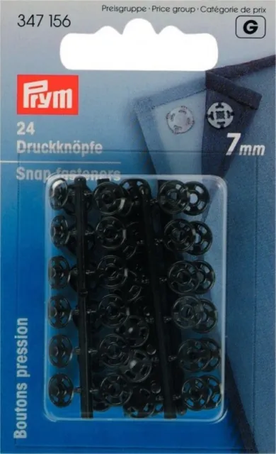 Prym 7mm Sew On Plastic Snap Fasteners Black - per pack of 24