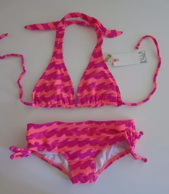 Billabong Little Girl's 5 2 Pc Bikini Swimsuit Reversible Pink Coral Wave Logo