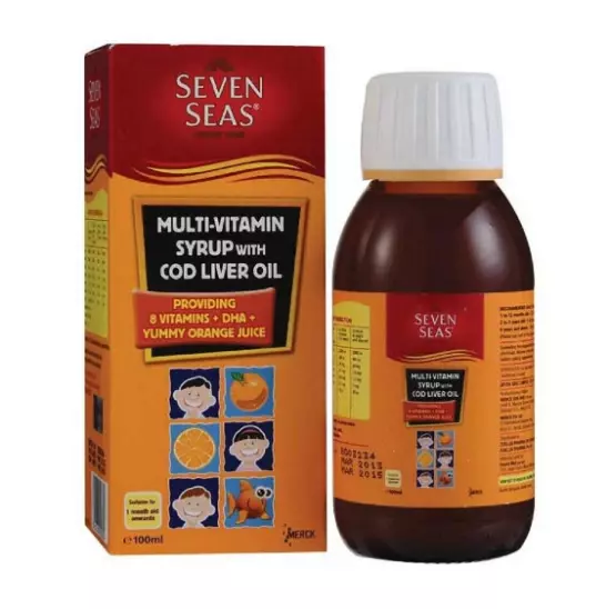 5 Bottles X 100ml SEVENSEAS Multivitamin Syrup COD LIVER OIL with 8 Vitamins