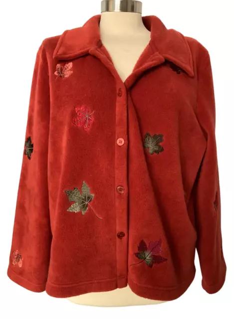 Christopher & Banks Shacket Size XL, Burnt Orange w/Embroidered Leafs Design