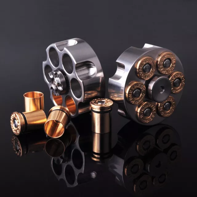 Stainless Steel Revolver Finger Spinner Hand Fidget Pocket EDC Toy Brass Bullets