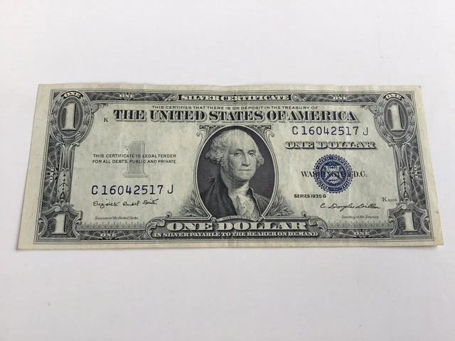 Vintage 1935-G One Dollar Bill Silver Certificate  $1 Blue Seal Washington Vnc 2