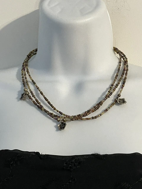 Tica Rose tahitian pearls sterling silver rose charms seed bead necklace