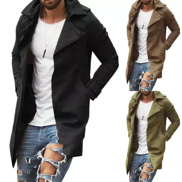 Uomo Bavero Cappotto Trench Giacca Manica Lunga Inverno Slim Calda Top -