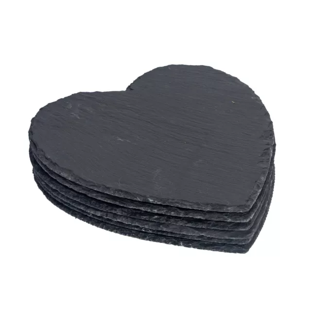 6x Heart Slate Placemats Rustic Dining Table Place Setting 25cm Grey