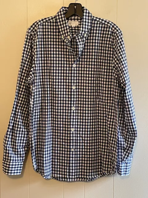 NWT Gap Men’s Slim Fit Navy / White Gingham Button Down Shirt Size M