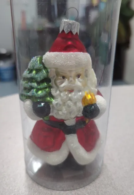 Santa Claus Glass Christmas Ornament Made In Poland New w/Tag