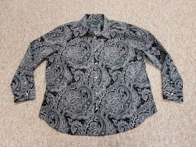 Lauren Ralph Lauren Shirt Womens 2X Black Paisley Button Down Casual Lightweight