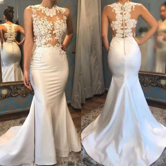 Mermaid Wedding Dresses Halter Neck Backless White Ivory Sweep Train Bridal  Gown