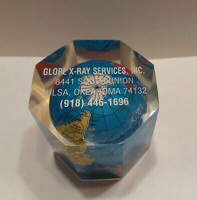 Globe Earth in Lucite Advertising Paperweight - Globe X-Ray Services Tulsa