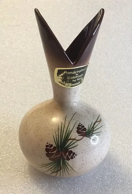 Vintage ROMCO Rocky Mountain Pottery Pine Cone MCM Vase 6" Tall Original Tag