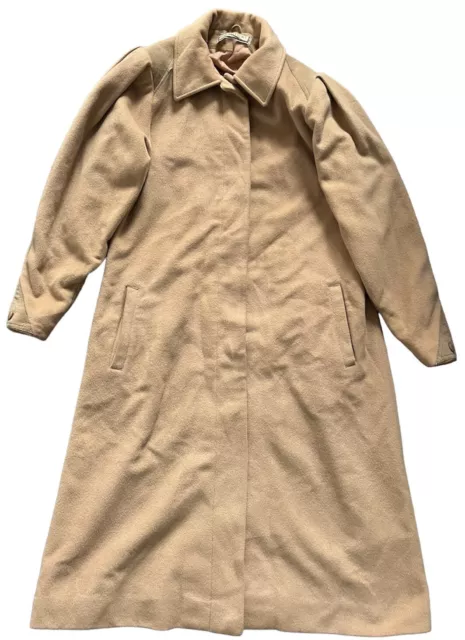 Vintage Ladies Mansfield Camel Long Overcoat Cashmere Wool - Size UK 10 / 12