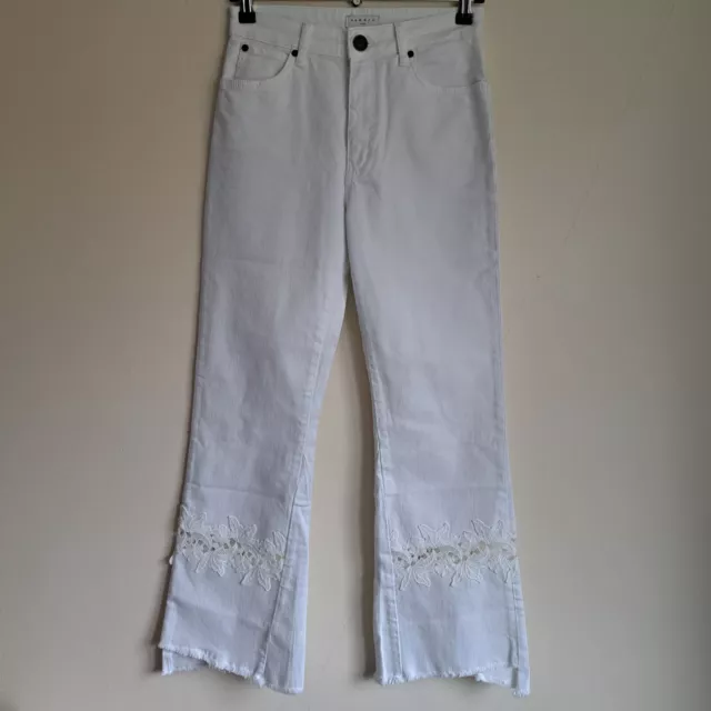 Sandro Paris Womens Flared High Waist Jeans Size 36 UK 8 Lace White Straight