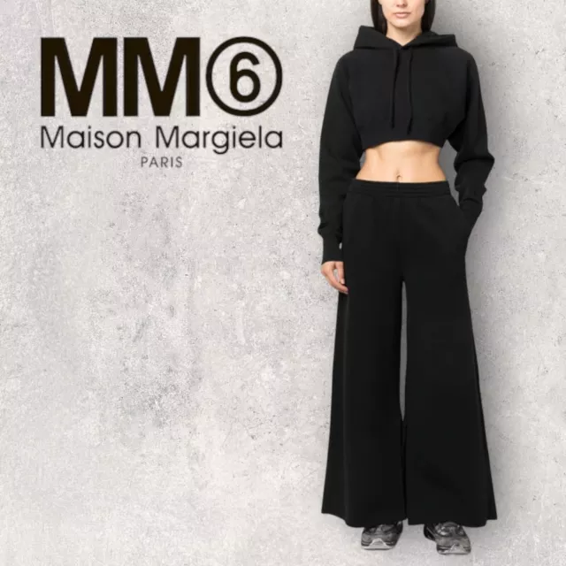 MM6 Maison Margiela Black Wide Leg Track Pants Size M UK 10