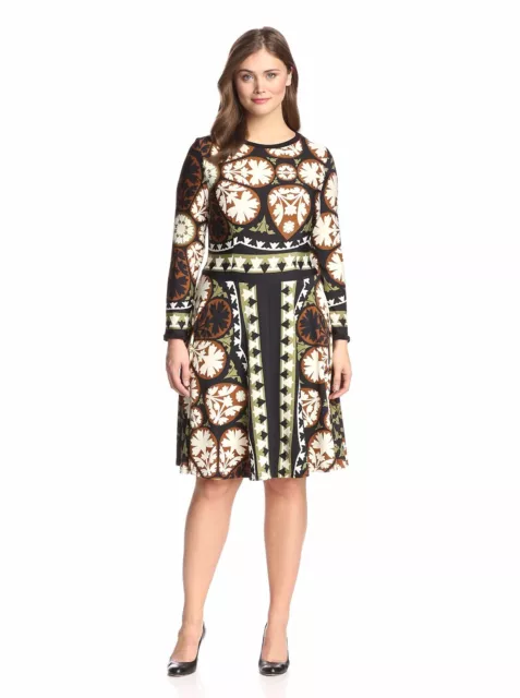 Melissa Masse Plus Size 1X Print Fit & Flare Dress In Pine/Floret NWT $325