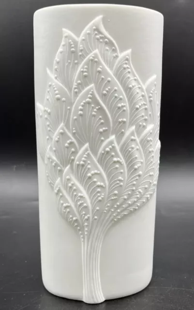 Vintage Signed M. Frey Numbered Kaiser White Bisque 7" Vase Floral Germany