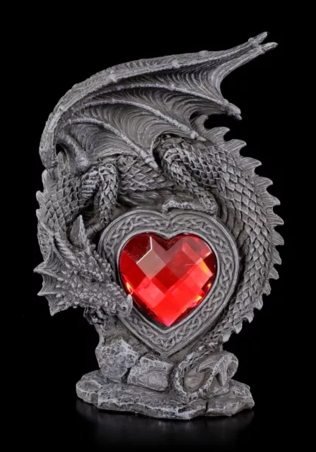 Drachen Figurmit rotem Acryl Herz - Gothic Geschenk Liebe Deko Statue schwarz