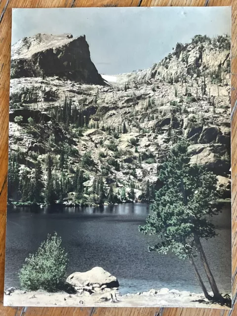 Large Vintage Hand Colored Photo at Rocky Mountain Nat Park Colorado, 1930s