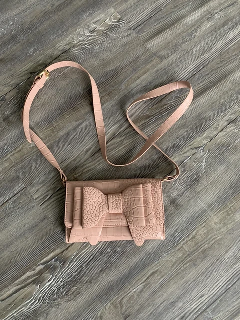 New Betsey Johnson Wallet on a String Crossbody Patent Blush Pink Bow Purse