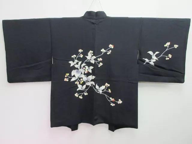 8071A1 Silk Vintage Japanese Kimono Haori Jacket Flower