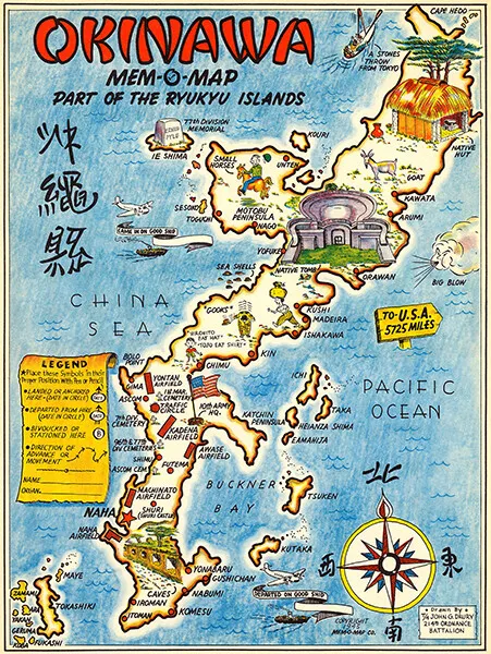 Okinawa, Japan - Ryukyu Islands - 1945 - Pictorial Map Poster