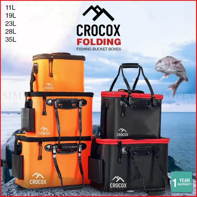 CROCOX FISHING BOXES Bucket Tackle Storage Plastic Live Bait Folding Small  Large $19.99 - PicClick AU