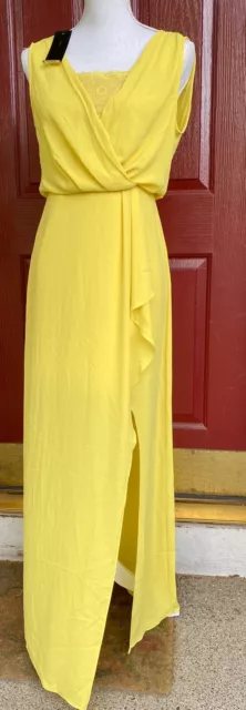 NWT BCBG MAX AZRIA “KOKO” Yellow Lace Insert Sleeveless Womens Maxi Dress SIZE 2