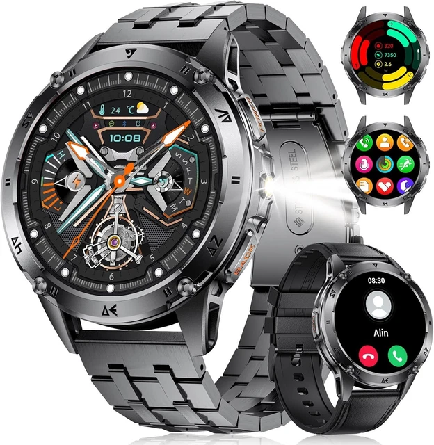 LIGE Smartwatch Uomo GPS Con Bussola, Schermo AMOLED 1.43'', 170+ Sport, 10 ATM Impermeabile, Batteria 600mAh, Notifiche Chiamate Bluetooth