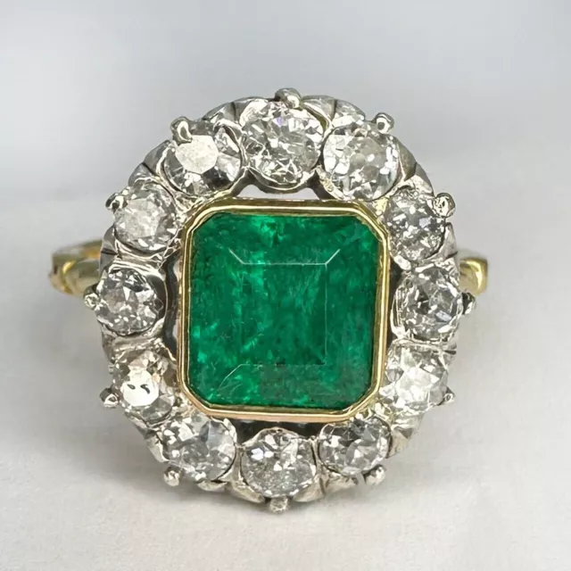 3Ct Lab Created Columbian Emerald Cluster Engagement Ring 14K Yellow Gold Plated