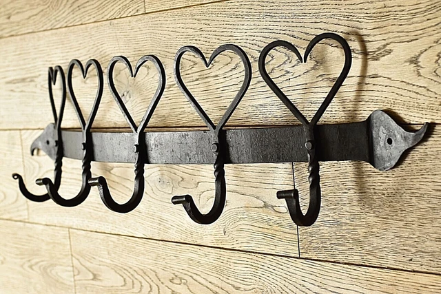 Beautiful Hand Made Wrought Iron Curved Shaker Heart Hanging Hook Bar