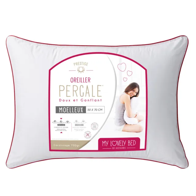 My Lovely Bed - Oreiller Percale 100% Coton - Doux et Gonflant - Confort Moelleu