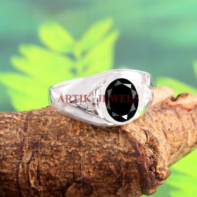 APS Naturel Onyx Noir Pierre Précieuse Avec 925 Bague en Argent pour Hommes #AP897 