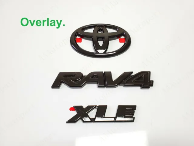 3Pcs Kit 2019-2023 Toyota Rav4 Hybrid Xle Gloss Black Emblem Overlay Kit Gen