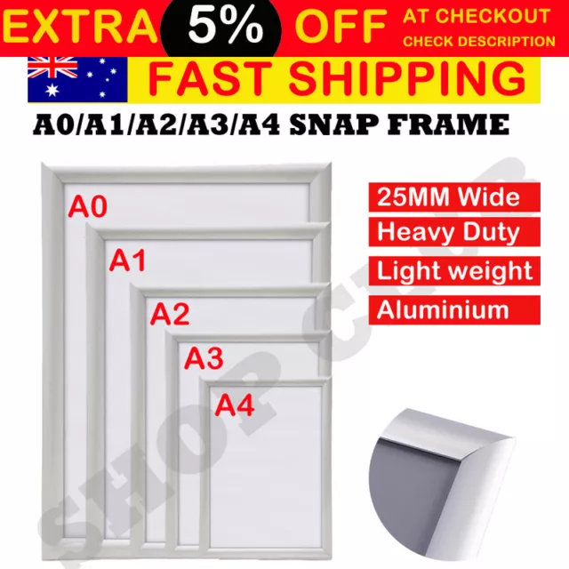 A0 A1 A2 A3 A4 Aluminum Snap poster frame Sign holder wall mount Silver NEW