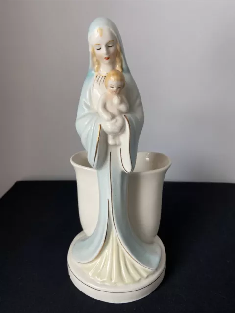 Virgin Mary Madonna With Child Jesus Christ Child Vintage Porcelain Planter 9”