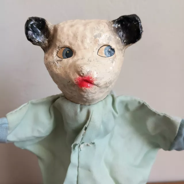 1950's Old Vintage Antique Composition Head Panda Hand Glove Bear Puppet Toy