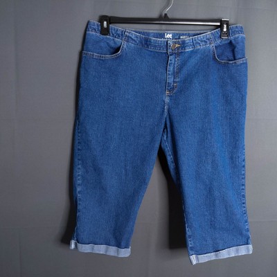 Lee Riders Womens Jean Capris Size 18 Blue Cuffed Mid Rise Casual Stretch