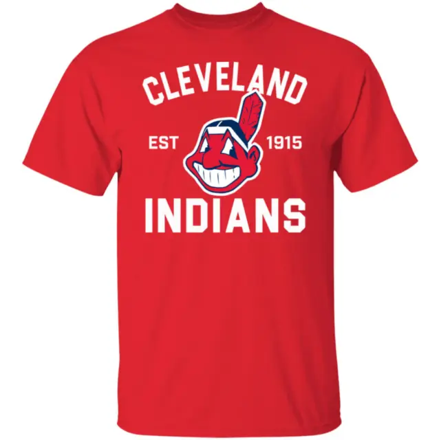 Men's Cleveland Indians Est 1915 Chief Wahoo Forever Fans Gift T-Shirt Red S-5XL