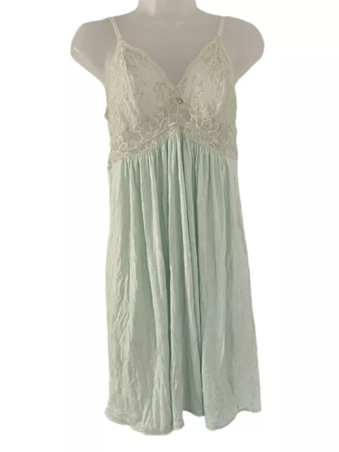 Eberjey Golden Girl Lace Trim Chemise Pistachio Green Size Medium New