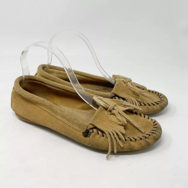 MINNETONKA Women’s Light Brown Suede 407 KILTY HARD SOLE MOCCASIONS Size 9 MINNETONKA Women’s Light Brown Suede 407 KILTY HARD SOLE MOCCASIONS Size 9