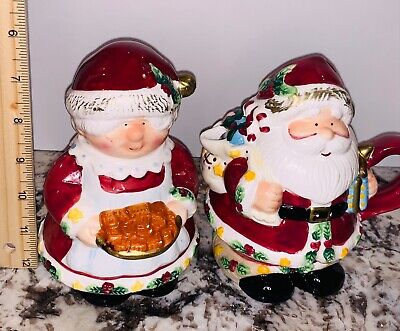 Mr. & Mrs. Santa Claus Creamer And Sugar Dishes 6” Tall Houston Harvest Vintage