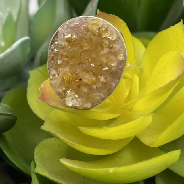 Raw Citrine Druzy Ring Size 10 Natural Crystal of Abundance Wealth Luck Success