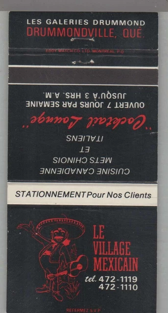 Matchbook Cover - Music Related - Le Village Mexican Drummondville, Quebec