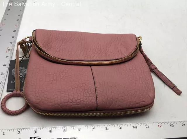 Vince Camuto Womens Pink Leather Zipper Crossbody Bag With Dust Cover