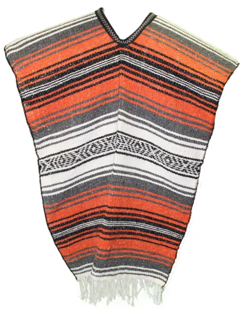 Traditional Mexican Poncho - Orange - ONE SIZE FITS ALL Blanket Serape Gaban